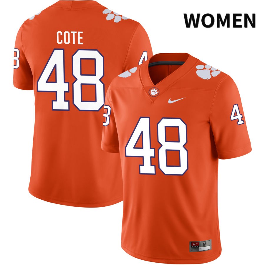 Women's Clemson Tigers David Cote #48 College Orange NIL 2022 NCAA Authentic Jersey Real DBP86N7O
